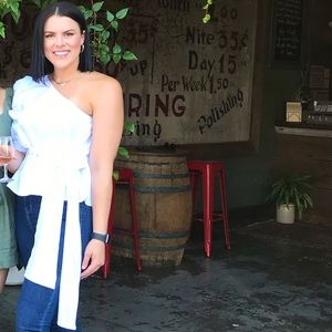 White off the shoulder poplin tie shirt